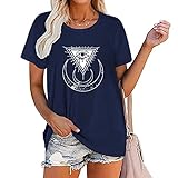 Calvinbi Damenmode Rundhals Einfarbig Löwenzahn Drucken Kurzarm Blusen Sommer Casual Basic Lose T-Shirt Top