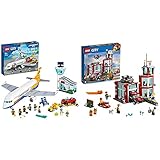 LEGO 60262 City Passagierflugzeug mit Flughafenterminal und LKW & 60215 City Feuerwehr-Station, Bauset mit Lastwagen, Wasserscooter, Drohne und 3 Feuerwehr-Minifig