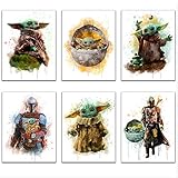 Star Wars The Child Baby Yoda Kunstdrucke, Set von 6 (20,3 x 25,4 cm), Kinderzimmer Wandkunst Stuff Decor, Mandalorian Grogu Fotos, Kinderspielzimmer, Wandposter für Büro (ungerahmt) (20