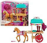DreamWorks Spirit GXF70 - Spirit - frei und ungezähmt Miradero Festivalstand mit rollenden Rädern Überdachung 12 7cm großem Pony und passendem Zubehör tolles Geschenk für Kinder ab 3 Jahren mehrfarbig