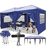 Faltpavillon 3x6m Pavillon Wasserdicht Gartenpavillon UV Schutz 50+ Festzelt mit 4 Seitenteilen Festival Partyzelt Sonnenschutz Pavillon für Camping / Garten / Hochzeit / S