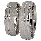 JC Trauringe 925er Sterling Silber Paar-Preis I Ehe-Ringe mit kostenfreier Gravur I Partnerringe 6 mm breit inkl. Etui-Box I Herren-Ring ohne & Damen-Ring mit Zirkonia-Stein I Größe 48 bis 72 I A04