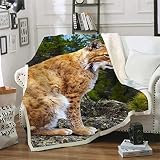 Bedruckte Fleecedecke Luchs Decke für die Couch werfen Superweiche Fleece-Plüschdecke Bettsofa für Erwachsene und Kinder (150x200cm) 3D-Druckdeck