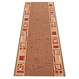 TAPISO Anti Rutsch Teppich Läufer rutschfest Brücke Meterware Modern Braun Rot Figuren Design Meliert Flur Küche Wohnzimmer 80 x 260