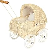 Small Foot by Legler 2020336 small foot company Baby Doll Pram Vintage Beige small Foot 8750 Puppenwagen Korbgeflecht, Kinderpuppenwagen mit beweglichem Verdeck und Wäsche, N