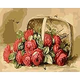 Zdklfm69 Malen nach Zahlen Ölgemälde nach Zahlen Rose Blumen Korb auf Leinwand mit Handgemachten Ölbilder Kits Erwachsene Färbung Home Wall Art (ohne Rahmen) 40x50