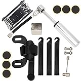 Fahrrad-Reparatur-Werkzeug-Kit, Fahrrad-Multitool-Kit, Reparaturwerkzeuge für Reifenpannen, tragbare Fahrradpumpe 120 psi 16-in-1-Multifunktions-Reifenfüller-Reparatur-Patch-Kit Fahrradteile(Silber)