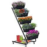 Vertikales Hochbeet mit Rädern, 5 Etagen, 129,5 x 45 x 66 cm, Leiter-Pflanzgefäß, vertikaler Gartenpflanzer, vertikaler Pflanzgefäß, erhöhter Übertopf für Blumen, Kräuter, Schw