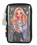 Depesche 11211 TOPModel - Gefüllte 3-fach Federtasche im Girlz Club Design, schwarze Federmappe ca. 7,5 x 13 x 20 cm groß, mit Filz- und Buntstiften, Lineal, Schere, Kleber,