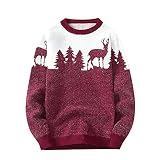 AILIEE Herren Strickpullover Lässiger Warmer Weihnachts Elch Pullover Xmas Oberteil Sweatshirt Männer Strickjacke Freizeit Steppweste(rot,XXL)