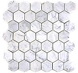 Mosaik Fliese Marmor Naturstein Hexagon Marmor weiß Carrara für BODEN WAND BAD WC DUSCHE KÜCHE FLIESENSPIEGEL THEKENVERKLEIDUNG BADEWANNENVERKLEIDUNG Mosaikmatte Mosaikp