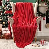 MIULEE Kuscheldecke Weihnachten Fleecedecke Flanell Decke Mit Pompoms Einfarbig Wohndecken Couchdecke Flauschig Überwurf Tagesdecke Sofadecke Blanket Für Bett Sofa Schlafzimmer Büro 125x150 cm R