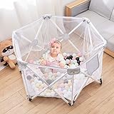 Babylaufstall, Laufstall für Babys faltbar und tragbar, sechseckiger faltbarer Laufstall mit atmungsaktivem Netz und Aufbewahrungstasche, Indoor- und Outdoor-Spiel für 0-4 J