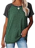 HAVANSIDY Damen T-Shirts Sommer Loose Fit Side Split Kurzarm Tops (05 Grün, M)