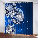 YZHEWQ Gardinen Blau & Schneekugel VorhäNge Wohnzimmer Gardinen Blickdicht Vorhang Schlafzimmer öSen Thermo VorhäNge KäLteschutz 2 Panel B117 X H138