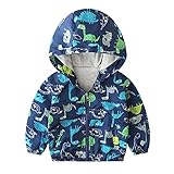 Keyck Jacke Kinder Mantel Jungen Warme Jacken Kapuzenjacke Gefütterte Atmungsaktiv Wasserdicht Winddicht Hell Tops Softshelljacken Wanderjacke Outdoor Sonnenschutz 5-6 Jahre,Dinosaurier Marineb