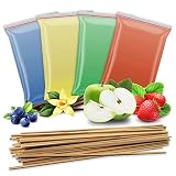 4x 200g Aromazucker + 50 Zuckerwattestäbe | Vanille – Apfel - Erdbeere - Blaubeere | 4 Sorten Zucker mit Geschmack für Bunte Zuckerwatte / Zuckerwattemaschine | 800 Gramm g