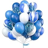 PartyWoo Luftballons Blau, 73 Stück Oktoberfest Deko, Weiße Ballons, Funkeln Luftballons, Marmor Ballons für Oktoberfest Deko Set, Oktoberfest Dekoration, Bayrische Deko, Wiesn Deko, Deko Oktob