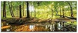 Artland Glasbilder Wandbild Glas Bild einteilig 125x50 cm Querformat Wald Natur Landschaft Bäume Bach Sonne Frühling T9IO