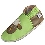 Lappade Schaf grün Lederpuschen Hausschuhe Krabbelschuhe Baby Schläppchen Lauflernschuhe Wildledersohle (Gr. 25/26 EU XXL, Art. 308)