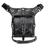 Suiyue Tech. Leder Vintage Umhängetasche Steampunk Punk Handtasche Leder Hüfttaschen Beintasche Gothic Schw