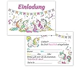 Einladungskarten Einhorn Kindergeburtstag 12er Set - Geburtstagseinladungen für Mädchen und Jungen bis 10 Jahre – allgemeine Einladung Karte, ideal für die Party zur Einschulung und Geburtstag