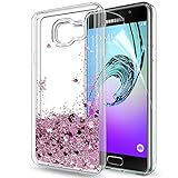 LeYi Hülle Galaxy A3 2016 Glitzer Handyhülle mit HD Folie Schutzfolie,Cover TPU Bumper Silikon Flüssigkeit Treibsand Clear Schutzhülle für Case Samsung Galaxies A3 2016 Handy Hüllen ZX Rot Roseg