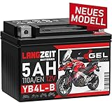 LANGZEIT YB4L-B GEL Roller Batterie 12V 5Ah 110A/EN GEL Batterie 12V Motorradbatterie doppelte Lebensdauer entspricht CB4L-B 50411 12N4-3B YB4L-A ersetzt 4Ah vorgeladen auslaufsicher wartung