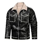 CCOOfhhc Pilotenjacke Herren Leder Mit Faux Fell Pelz Winter Warnjacke Arbeitsjacke Gefüttert Übergangs Jacken Herbst Bomberjacke Vintage Jacke Ohne Kapuze Braun Plüsch Kurz Cardigan Slim Fit M