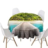 FANSU Runde Tischdecke Garten Abwaschbar, 3D Wellen Motiv Serie Polyester Fleckschutz Tischdecken Größe wählbar für Haushalt Gartentisch (Holzbrücke,Durchmesser 130cm)