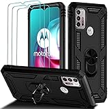 ivoler für Motorola Moto G30 / Moto G20 / Moto G10 Hülle mit [Panzerglas Schutzfolie *3], Militärischer Schutz Stoßfest Handyhülle Anti-Kratzer Schutzhülle Case Cover mit Ring Halter, Schw