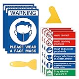 Sicherheitsschild,selbstklebend,'Please Wear A Face Mask',Social Distancing Schild,Hände waschen,vermeiden Sie das Berühren von Oberflächen,Büro,Geschäft,Warnhinweis, A4 Größe,6 Stück