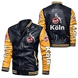 GXEBOPS Herren Kunstleder Bomberjacke 1.Fc-Koln Windjacke Rennjacke Top Lokomotive Fashion Lederjacke Fliegend Passen/C/S