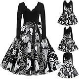 VICIKON Halloween Kostüm Damen Langarm V-Ausschnitt,Elegant Tunika Kleid,Cocktailkleid Abendkleid Langarm V-Ausschnitt Vintage Casual Kleider,Cosplay für Halloween Karneval,Maxirock mit Hohem B