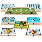 Ludo Brettspiel, 8-in-1 Kombi-Spiel mit Schnellschling-Puck-Spiel, Schlangen und Leitern, Gobang, Chinesische Checker und mehr, Holzspiel-Set, Ludo-Spiel-Set, Geschenk für alle Altersgrupp