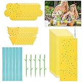 BUZIFU 30Pcs Gelbsticker Fliegenfänger, Gelbtafeln Kaufen Wasserdicht Fliegenfalle Mückenfalle Klebefalle Gelbe Karten Trauermücken Bekämpfen mit 30 Twist Ties, 5 Stützstangen für Fruchtflieg