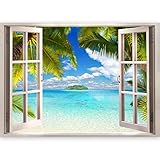 murando - 3D WANDILLUSION 140x100 cm Wandbild - Fototapete - Poster XXL - Fensterblick - Vlies Leinwand - Panorama Bilder - Dekoration - Meer Strand Dü