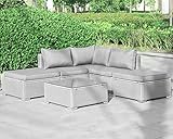 Enjoy Fit Gartenmöbel Rattan Polyrattan Lounge Sitzgruppe Garnitur aus Sessel Sofa Hocker Tisch mit Glas/Modell: Sy