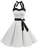 DRESSTELLS Hochzeitskleider Neckholder Rockabilly 1950er Polka Dots Punkte Vintage Retro Cocktailkleid Petticoat Faltenrock White Small Black Dot M