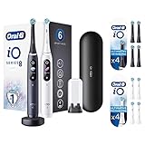 Oral-B iO 8 Doppelpack Elektrische Zahnbürste, Toothbrush, mit revolutionärer Magnet-Technologie, 6 Modi & Farbdisplay, Premium Reise-Etui, white alabaster/ black onyx & 8 extra Aufsteckbü