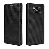 YANBING Flip-Hüllen Für Xiaomi Poco X3 NFC-Hülle, Luxus-Kohlefaser-PU und TPU-Hybrid-Koffer Vollschutz Stoßfest Flip Case-Abdeckung für Xiaomi Poco X3 NFC Telefon-Flip-Cover-Fall (Color : Black)