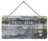 Bad Deko Schild für die Toilette | Im Sitzen Pinkeln Lustiges WC Schild für Gäste WC oder als Einzugsgeschenk | Bitte Setzen Toilettenschild WC Deko im Badezimmer (Pflanze-blau, 30 x 15 cm)