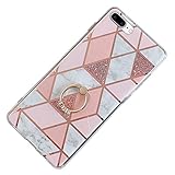 Hpory Kompatibel mit iPhone 8 Plus Hülle, Handyhülle iPhone 7 Plus Marmor Muster TPU Silikon Hülle Transparent Bumper Schale Kratzfest Back Case Cover Tasche Etui Schutzhülle mit Ring Ständer - Pink