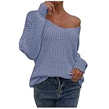 AFFGEQA Damen Strickpullover Ein-Wort-Kragen Strickpulli Langarmshirt Schulterfreier Einfarbiger Softshelljacke Atmungsaktiv Outdoor Sweatshirt Strickp