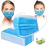 Crom Cr2 Masken Mundschutz - Farbe : BLAU/SCHWARZ - Mundschutz 50 Stück, 3-lagige Masken, Mundschutz, Maske, Einwegmasken (50 Blau)