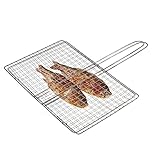 Blkthun Faltbarer BBQ Grillkorb Fischbräter, Fisch-Grillkorb, Edelstahl-Grillkorb mit tragbarem Griff, Lebensmittel-Edelstahl-Grillzubehör Grilled Fish Tong