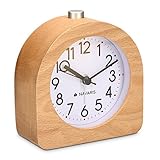 Navaris Analog Holz Wecker mit Snooze - Retro Uhr Halbrund mit Ziffernblatt Alarm Licht - Leise Tischuhr Ohne Ticken - Naturholz in Hellb