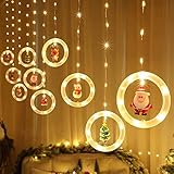 Lichtervorhang Fenster Weihnachten Innen, Kuataty USB Lichterkette 3m mit 5 Arten Hängende Weihnachtspuppen, LED lichternetz für Kinderzimmer, Fenster, Schaufenster, Weihnachten, Party