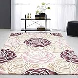 VIMODA Teppich Blume Rosen Muster in Rosa Pink Creme mit Glitzer, Maße:80 x 150