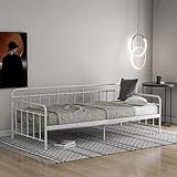 zcyg Bettgestell Bettrahmen Bettrahmen Metall mit Lattenrost Daybed Metallbettrahmen Weiß Einzelbett Massivbettgestell Für Großen Stauraum Für Erwachsene Einfache Montage, 90 X 200